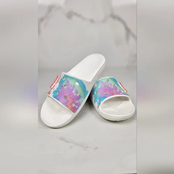 Crocs Classic Tie Dye Graphic Slide Sandal Womens 7 Mens 5 - Picture 1 of 9